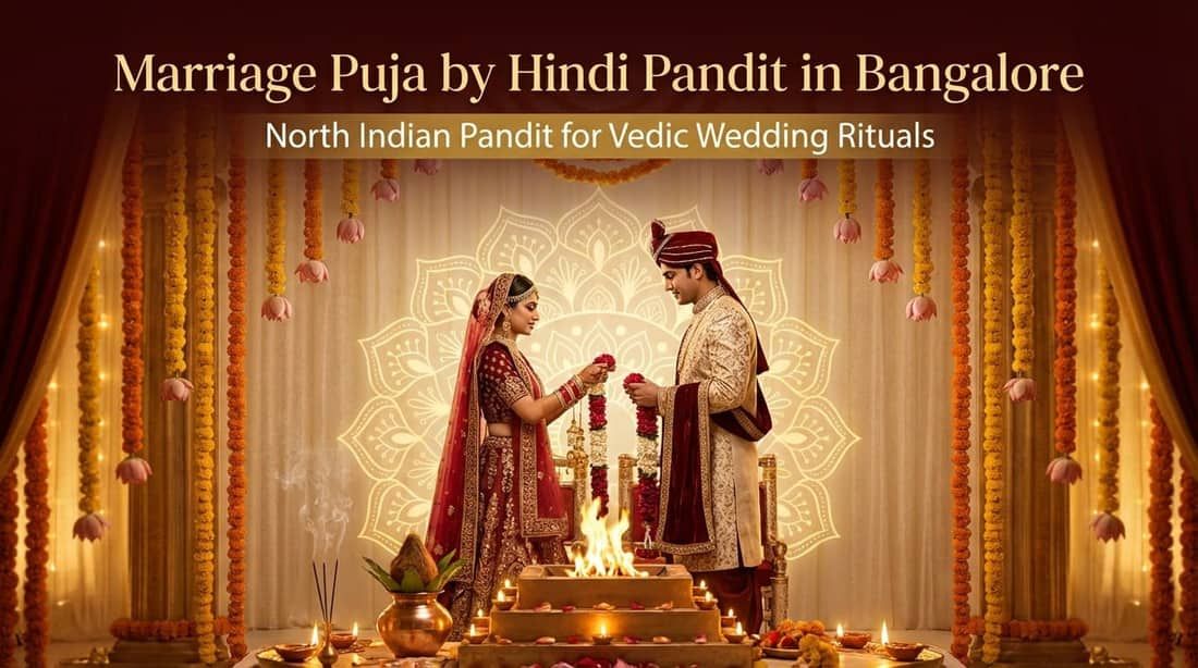 Marriage Puja Bangalore with bride and groom and Hindi wedding pandit